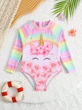 TRAJE DE BAÑO 1 PIEZA DE UNICORNIO DE NIÑA MANGA LARGA