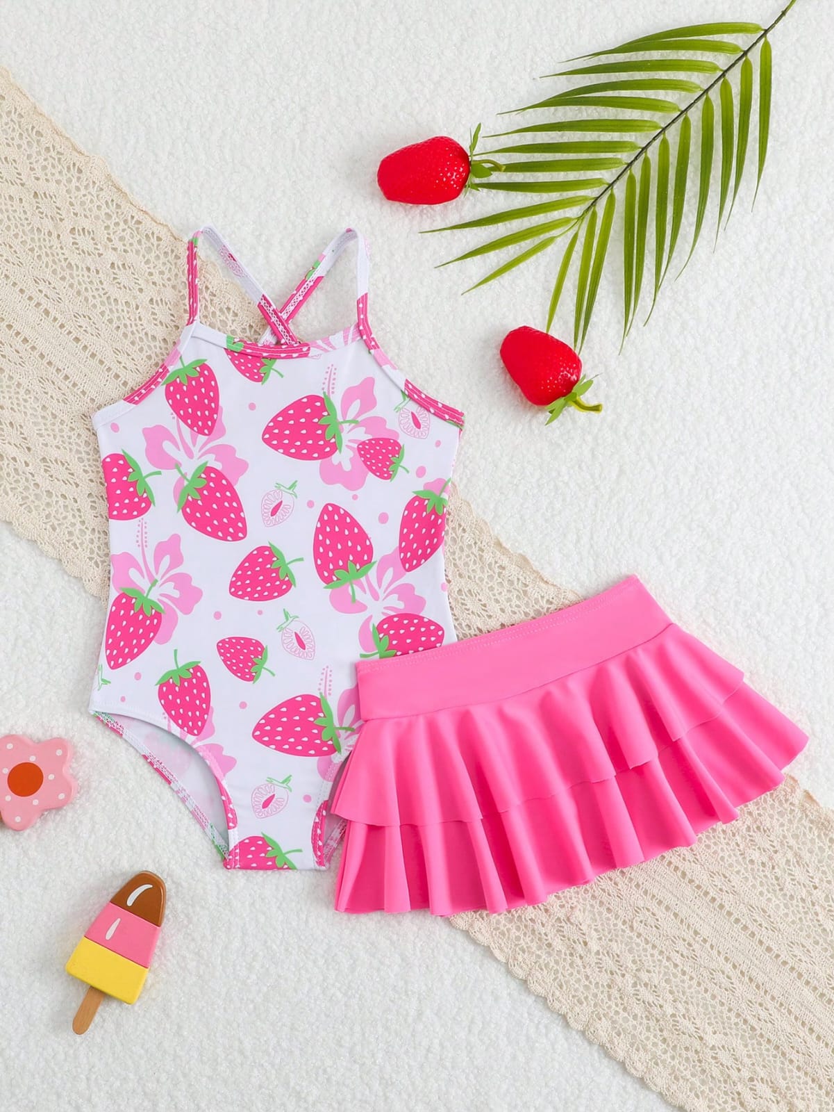 TRAJE DE BAÑO DOS PIEZAS CON FREZAS DE NIÑA