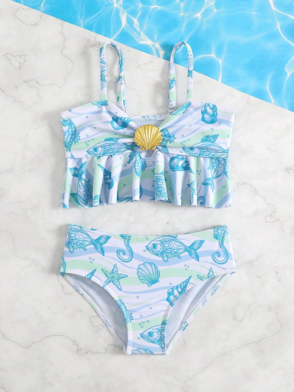 TRAJES DE BAÑO DE NIÑA CON ESTAMPADO DE OCEANO
