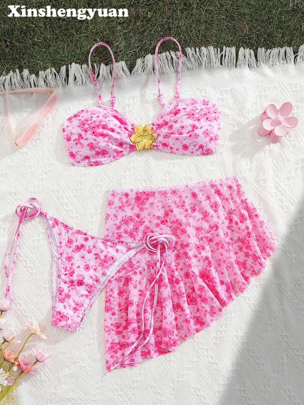 CONJUNTO DE TRAJE DE BAÑO COLOR ROSADO TALLA XS