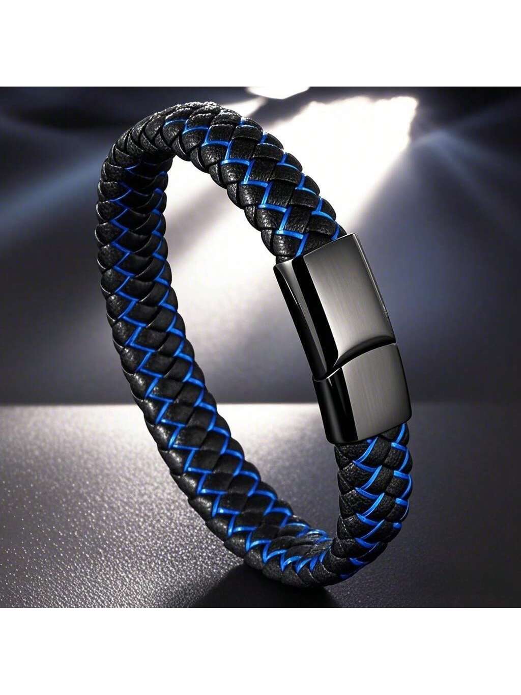 PULSERA NEGRO CON LINEAS AZUL DE HOMBRE