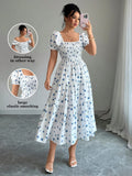 VESTIDO LARGO CON FLORES AZUL