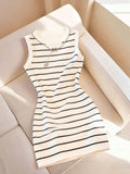 VESTIDO RAYADO DE DAMA COLOR NEGRO CON BLANCO