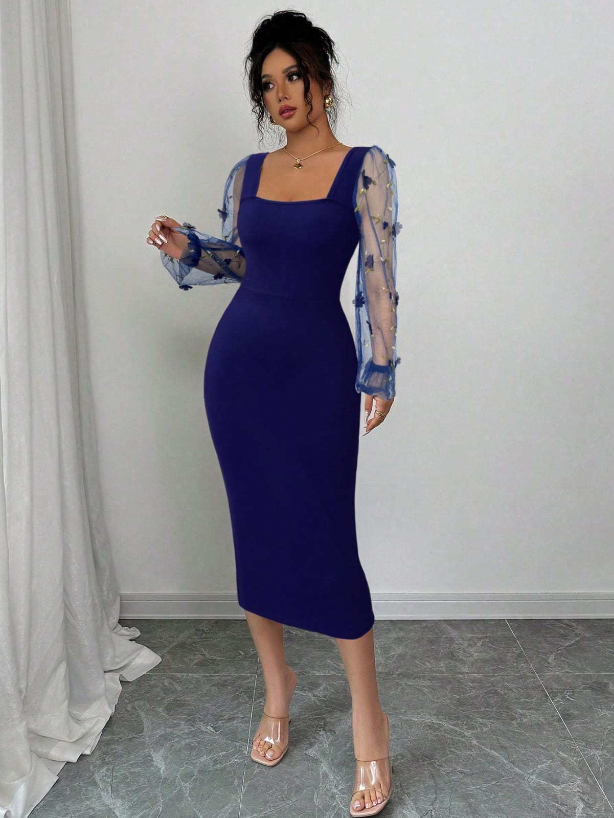 VESTIDO LARGO COLOR AZUL