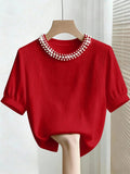 CAMISA CON PERLAS   COLOR ROJO