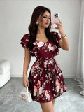 VESTIDO DE MUJER CON CUELLO V CON VOLANTES