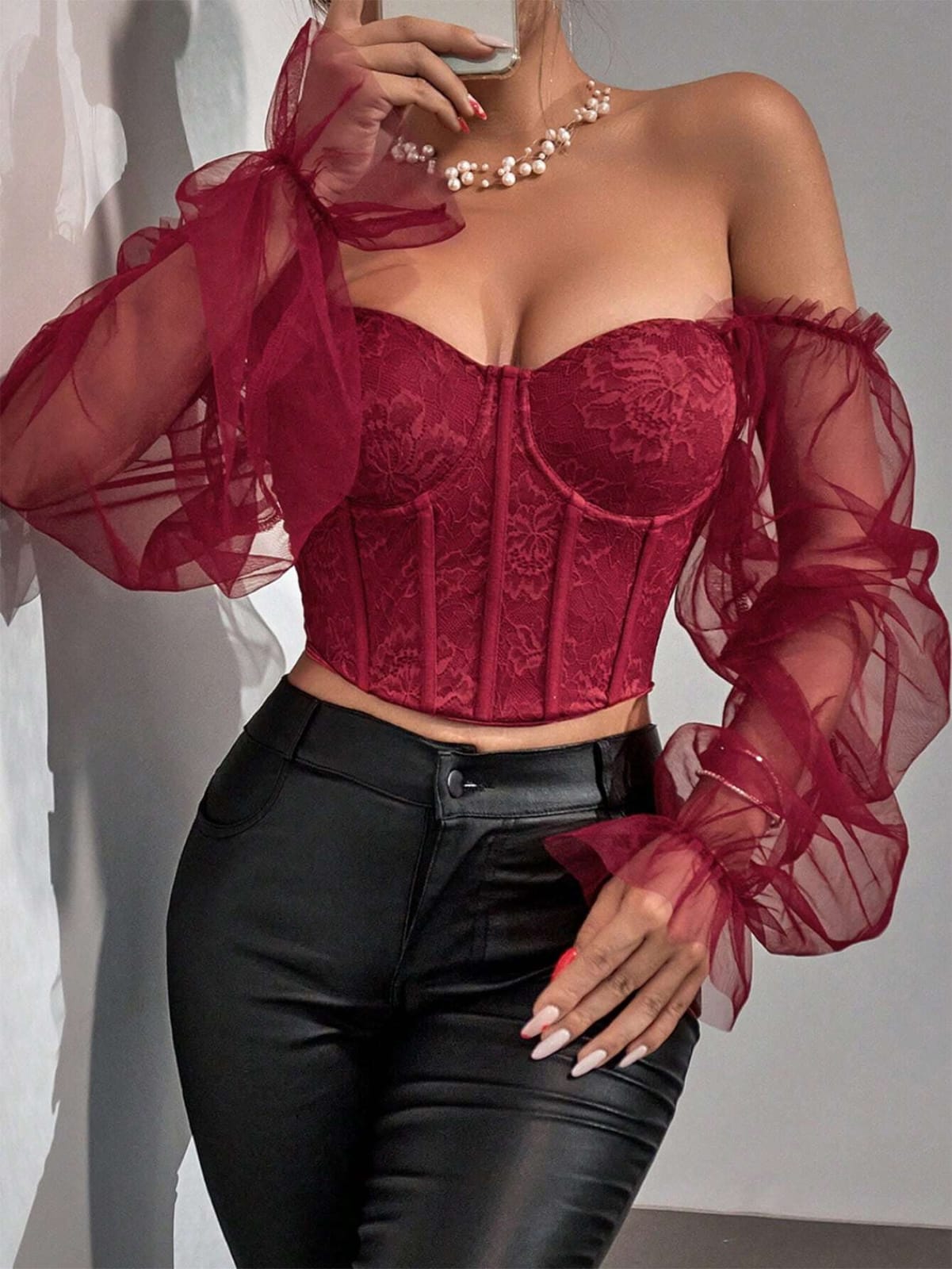 TOP DE MALLA Y ENCAJE PARA MUJER