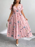 VESTIDO DE MUJER CON CUELLO V CON ESTAMPADO FLORAL
