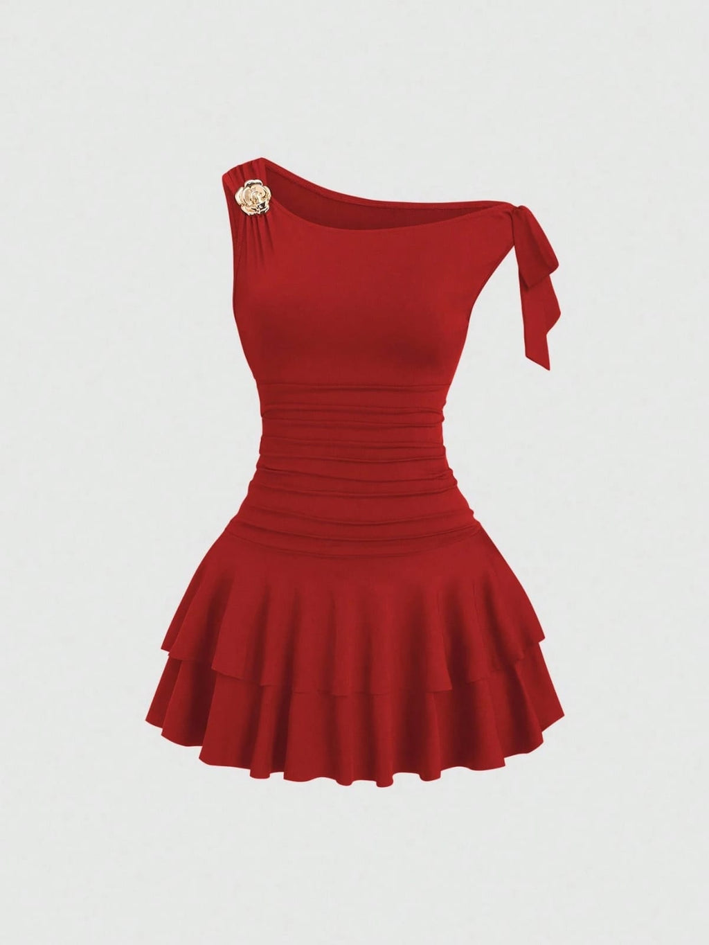 VESTIDO DE MUJER MANGA CAIDA CON ROSA METALICA