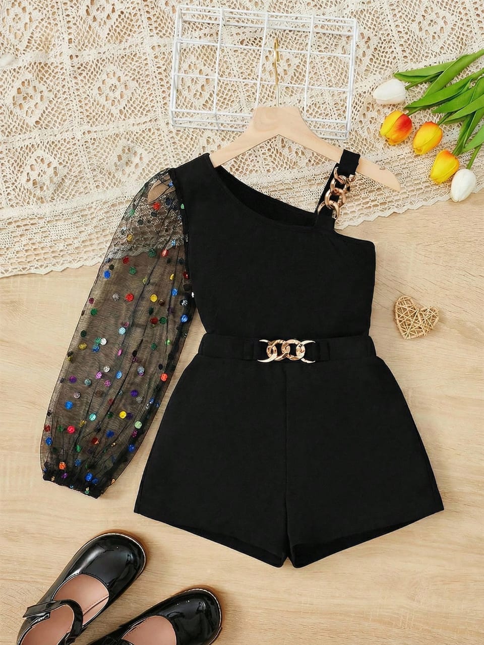 SET DE 2 PIEZAS BLUSA DE 1 MANGA Y CHORTS