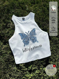 TOP DE MUJER DE TIRANTES CON DISEÑO DE MARIPOSA