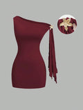 VESTIDO CORTO MANGA CAIDA DE DAMA