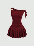 VESTIDO DE MUJER CON DECORACION FLOR DE METAL