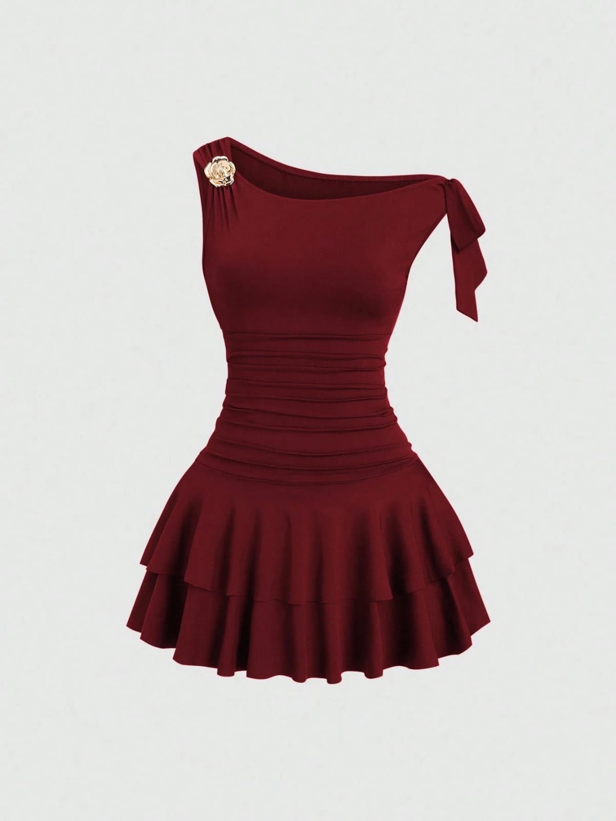 VESTIDO DE MUJER CON DECORACION FLOR DE METAL