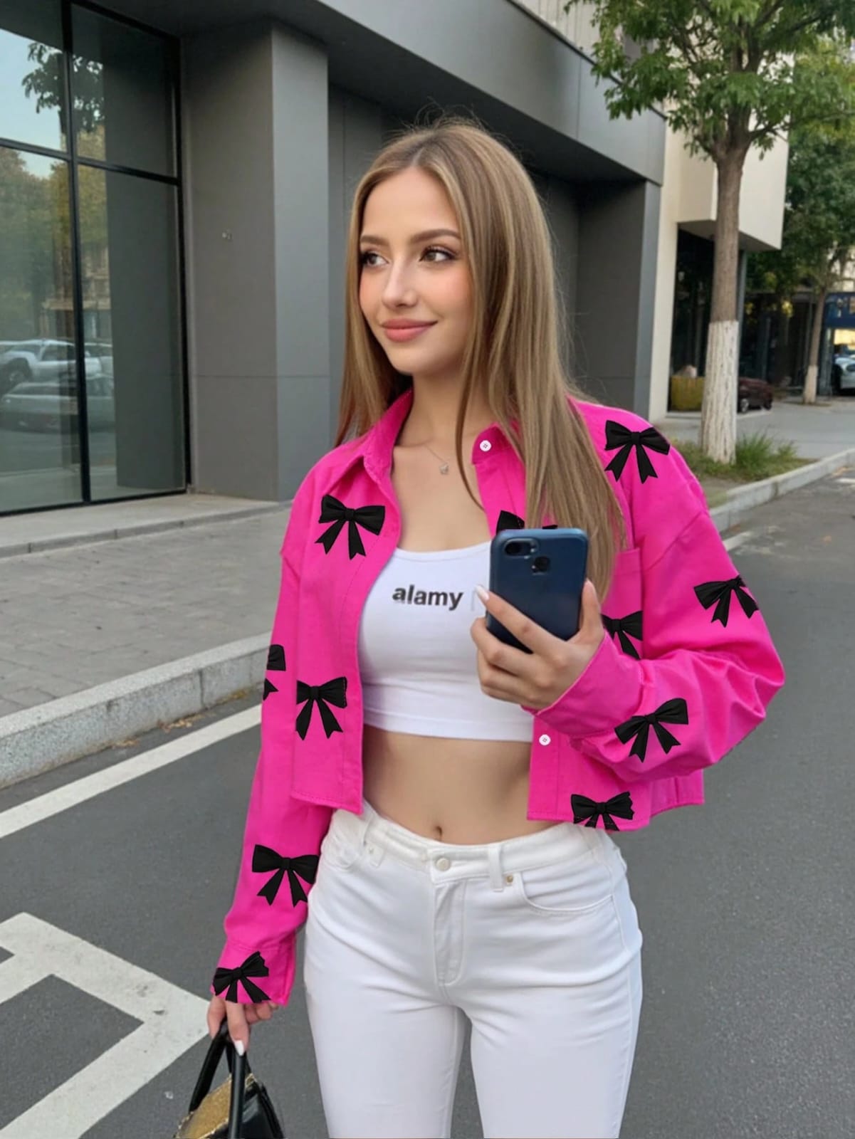 CAMISA DE MUJER CORTA MANGA LARGA CON ESTAMPADO DE LAZOS