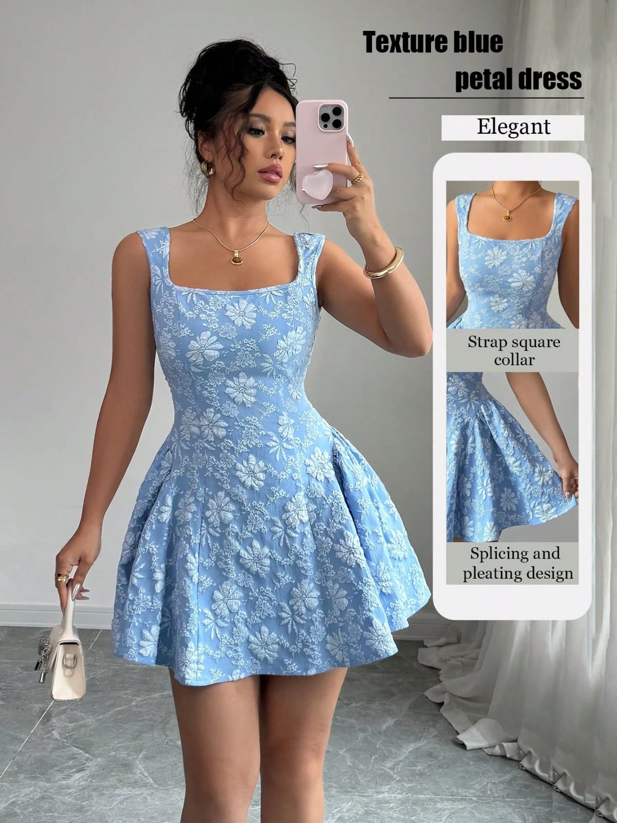 VESTIDO CELESTE CORTO DE MUJER