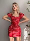 VESTIDO CORTO ROJO DE LUNARES DE MUJER