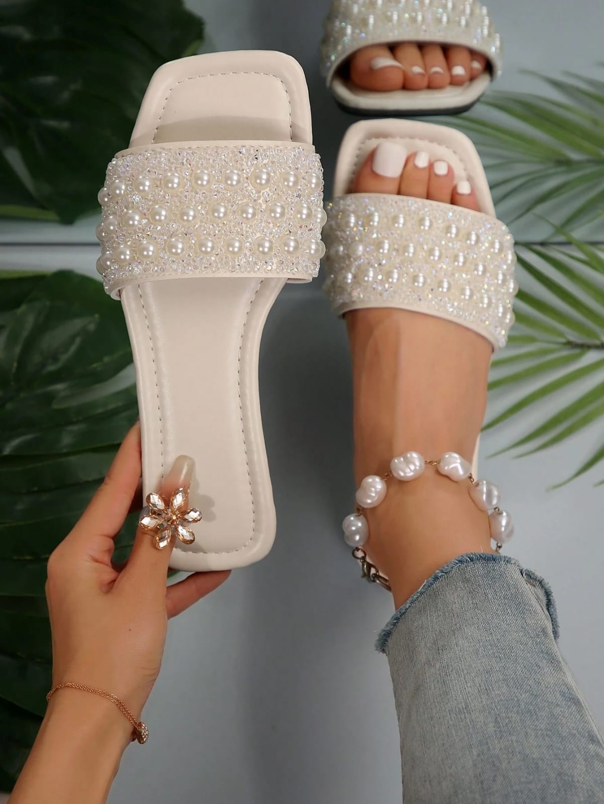 SANDALIAS DE PERLAS DE MUJER