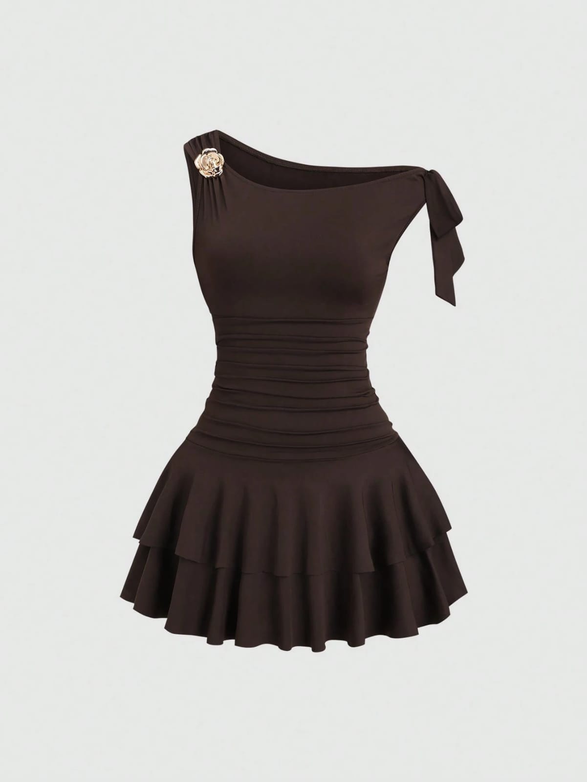 VESTIDO DE MUJER CON DECORACION FLOR DE METAL