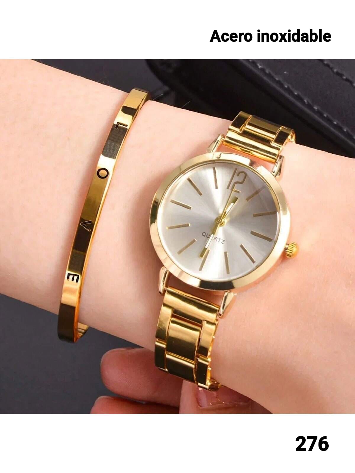 RELOJ + PULSERA DORADA DE MUJER