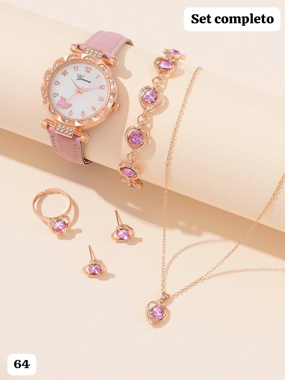 SET COMPLETO DE RELOJ + ACCESORIOS ROSA