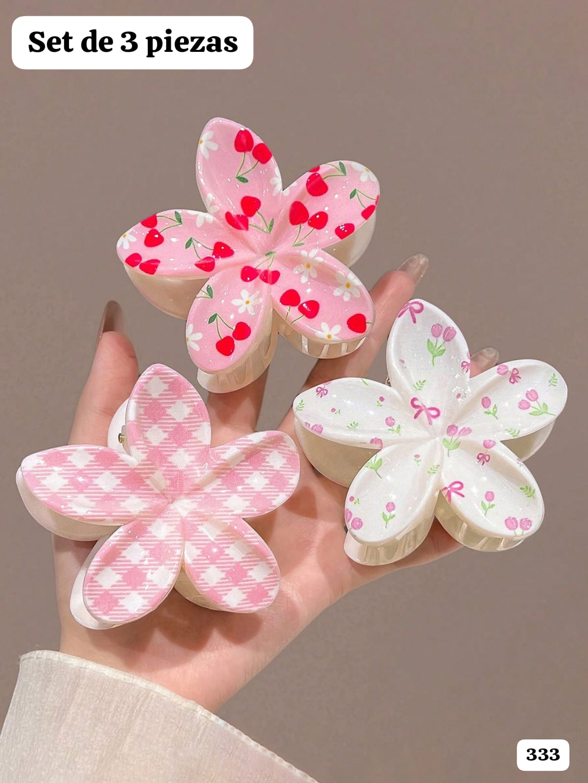 3 PIEZAS DE GANCHOS TONOS ROSADOS