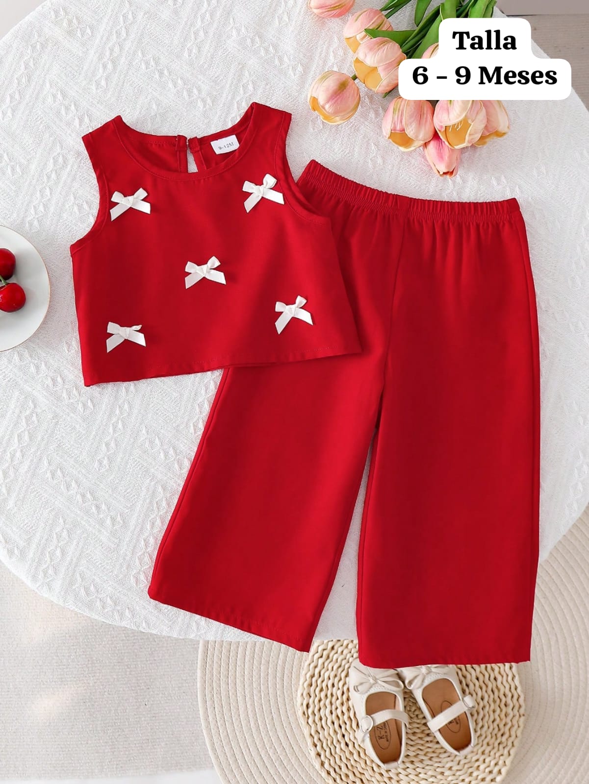 CONJUNTO DE NIÑA ROJO DE PANTALONETA