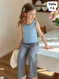 CONJUNTO DE PANTALONETA CELESTE Y TOP DE NIÑA