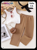 CONJUNTO DE PANTALONETA CAFE DE NIÑA