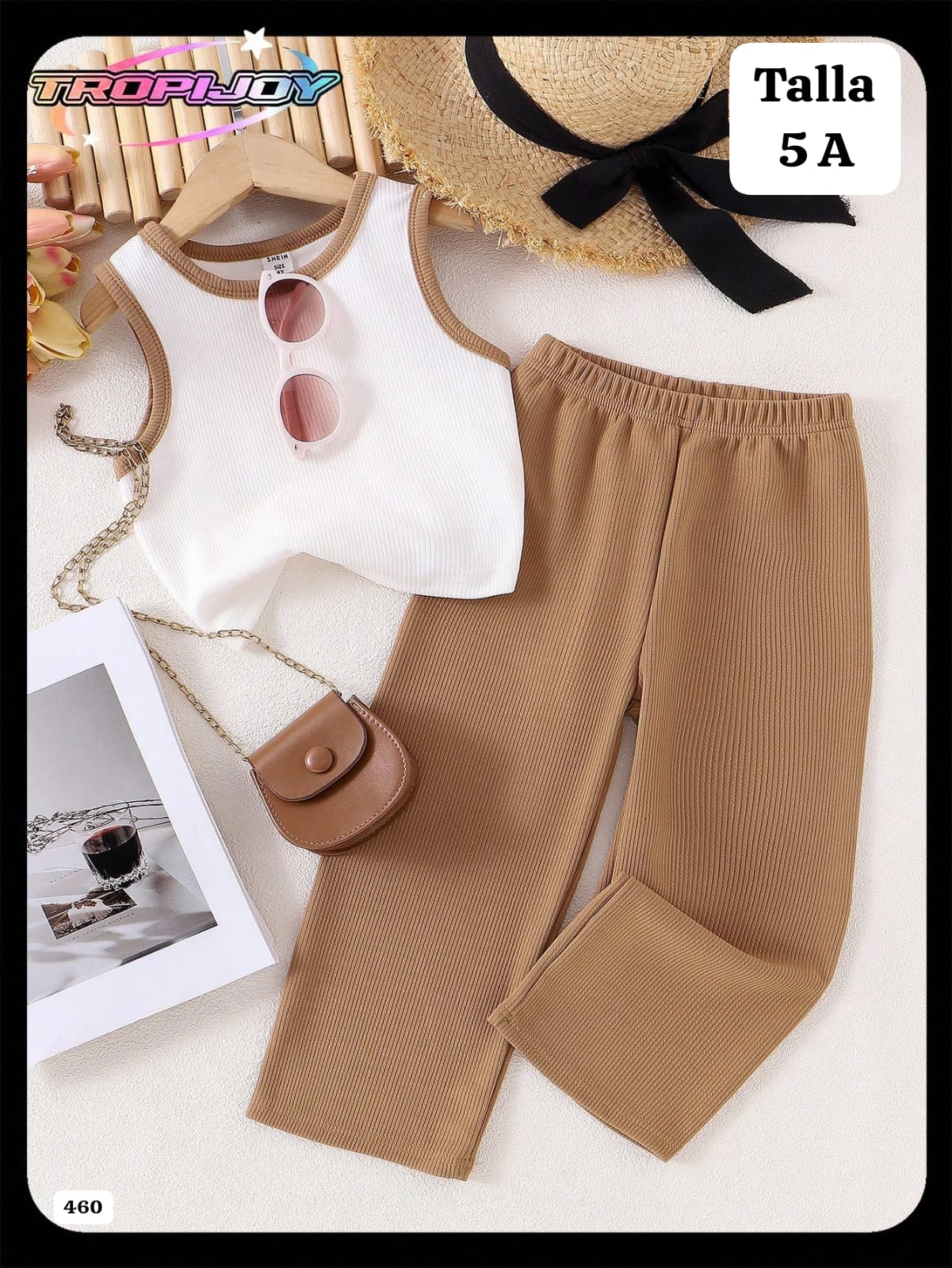 CONJUNTO DE PANTALONETA CAFE DE NIÑA