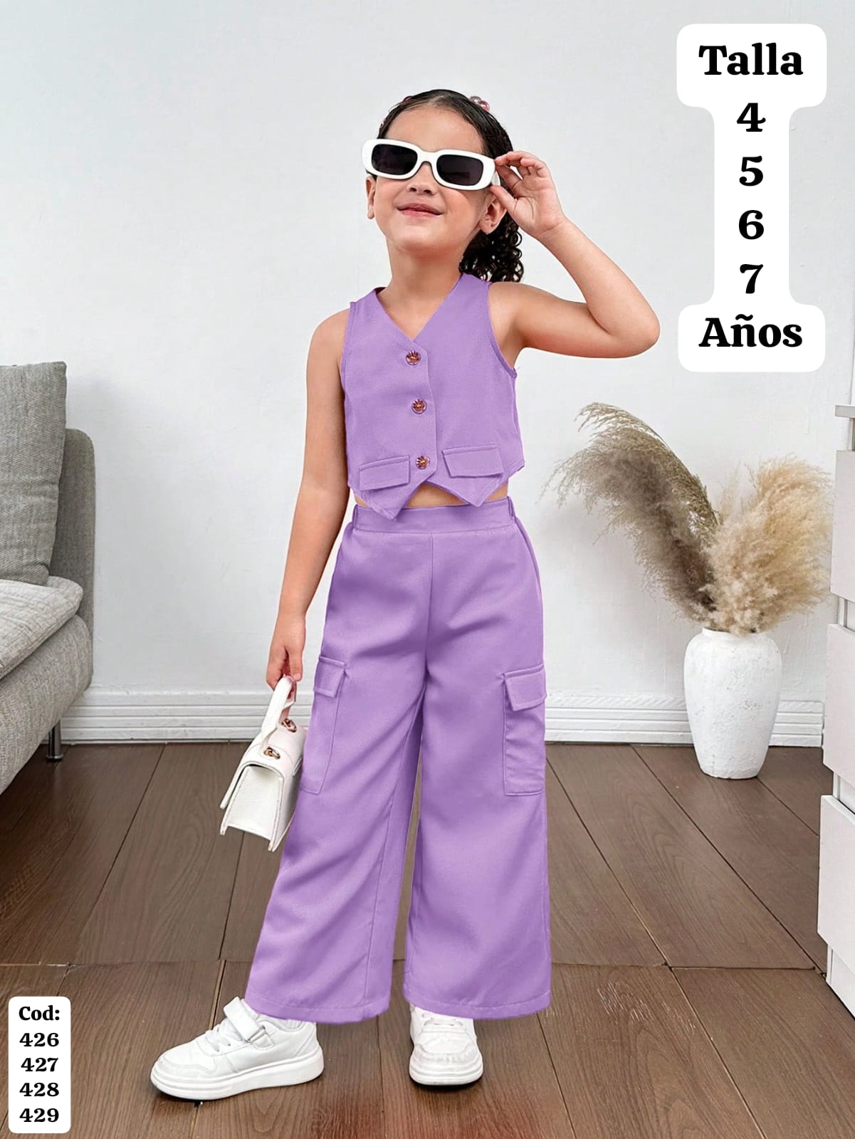 CONJUNTO DE PANTALONETA MORADO DE NIÑA