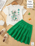 CONJUNTO DE FALDA VERDE DE NIÑA