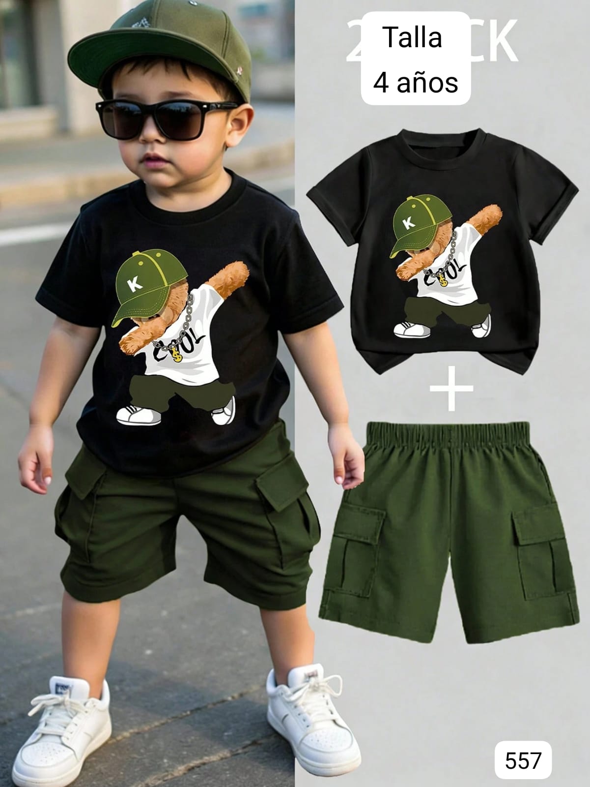 CONJUNTO DE OSO CAMISA NEGRA DE NIÑO