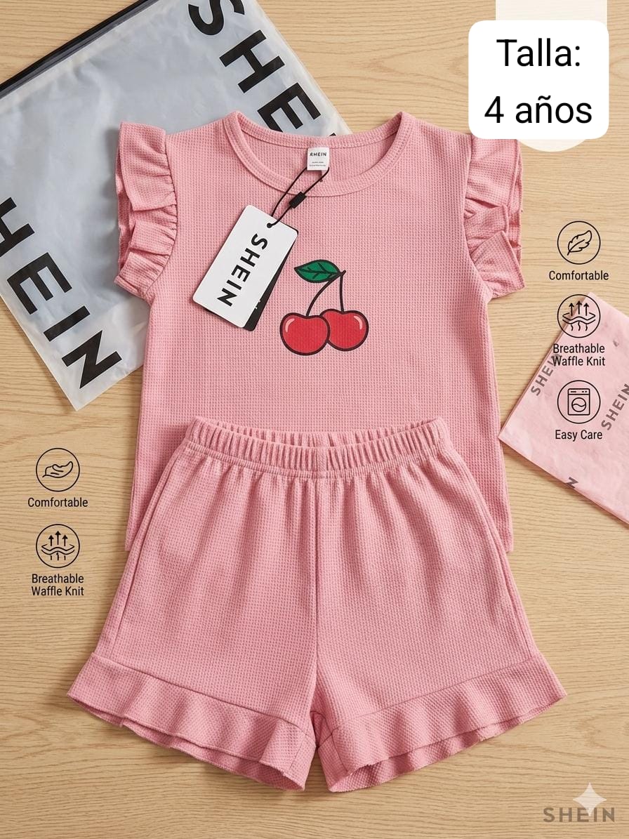CONJUNTO ROSADO DE NIÑA DE CEREZA