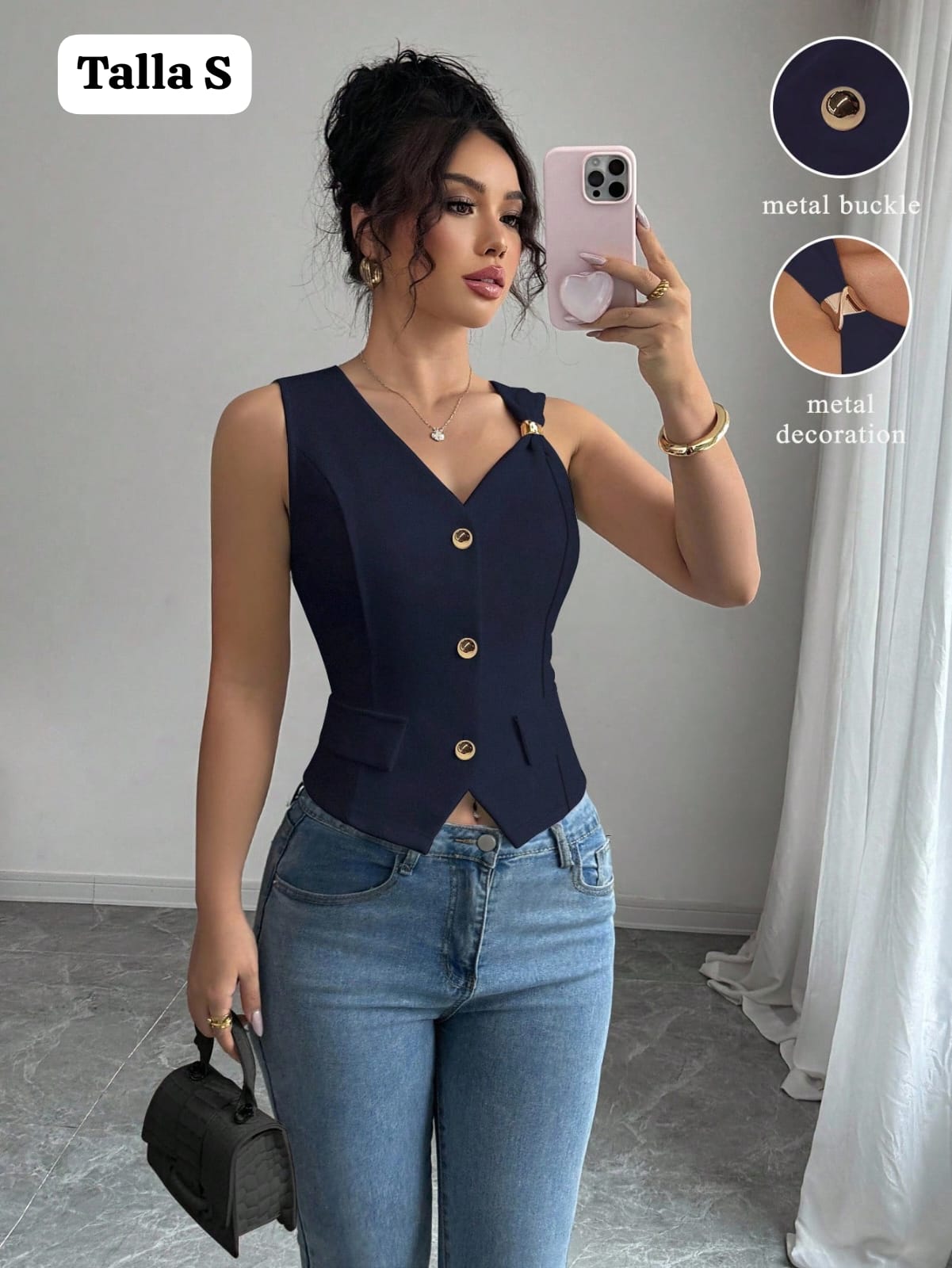 BLUSA ELEGANTE AZUL MARINO DE MUJER