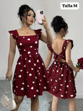 VESTIDO ROJO CON CORAZONES BLANCOS