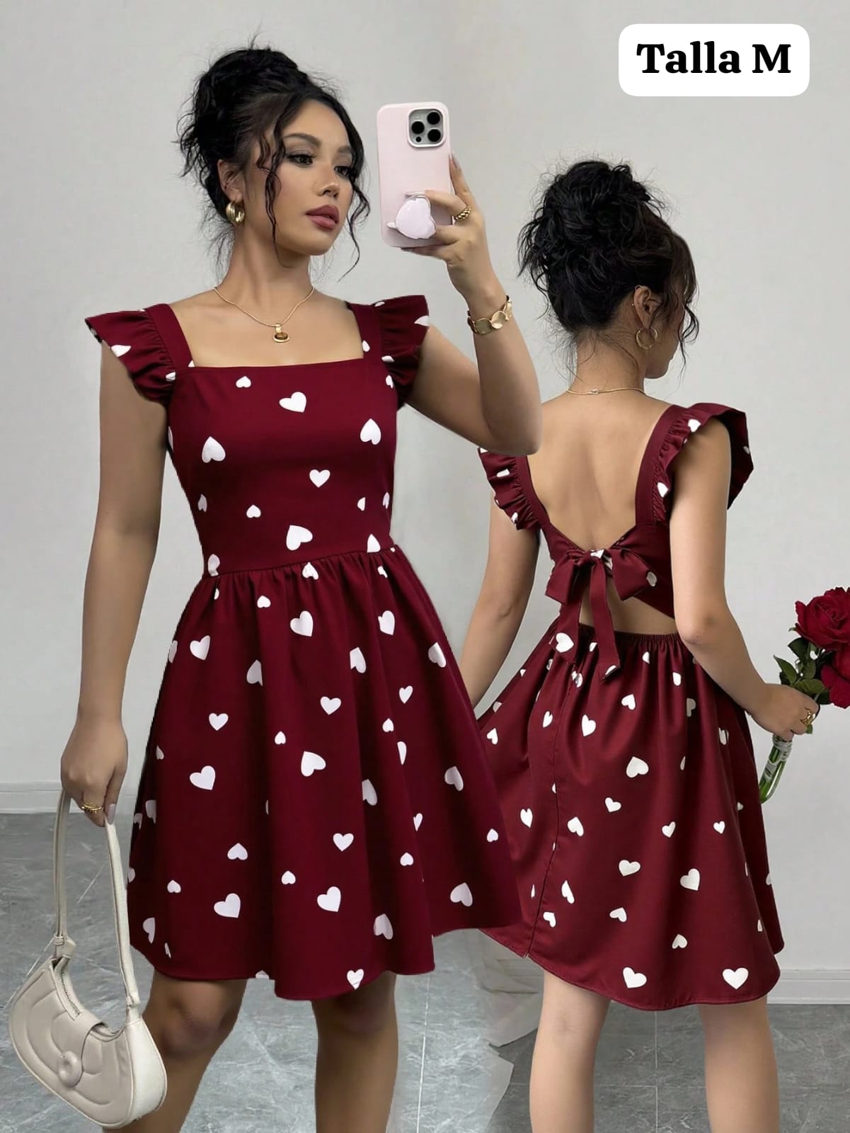VESTIDO ROJO CON CORAZONES BLANCOS