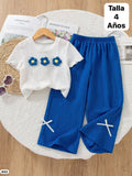CONJUNTO DE PANTALONETA FLOJA AZUL DE NIÑA