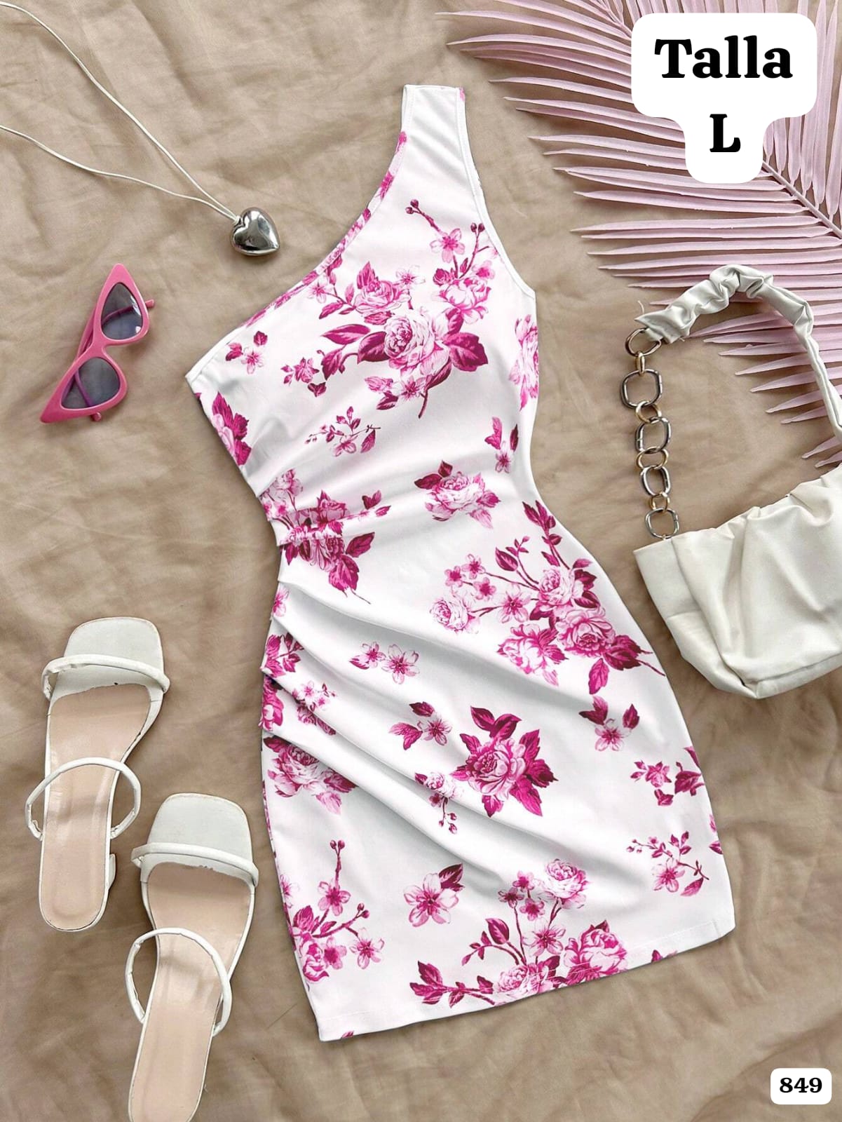 VESTIDO CORTO BLANCO CON ROSAS DE MUJER