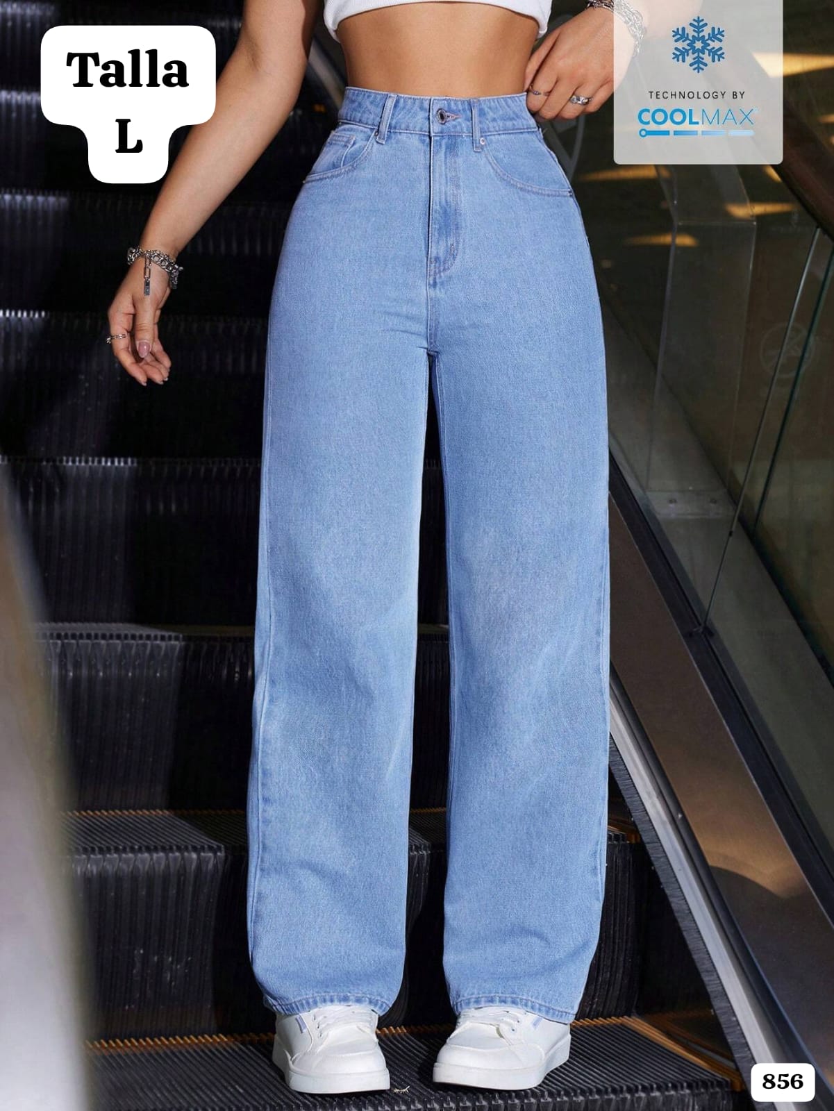 PANTALON CELESTE ANCHO DE MUJER