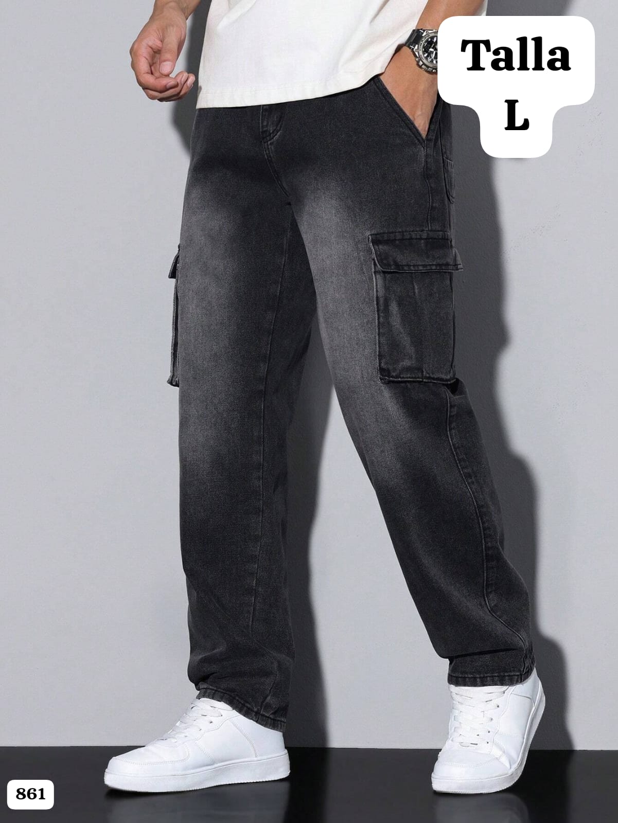 PANTALON NEGRO CARGO ANCHO DE HOMBRE