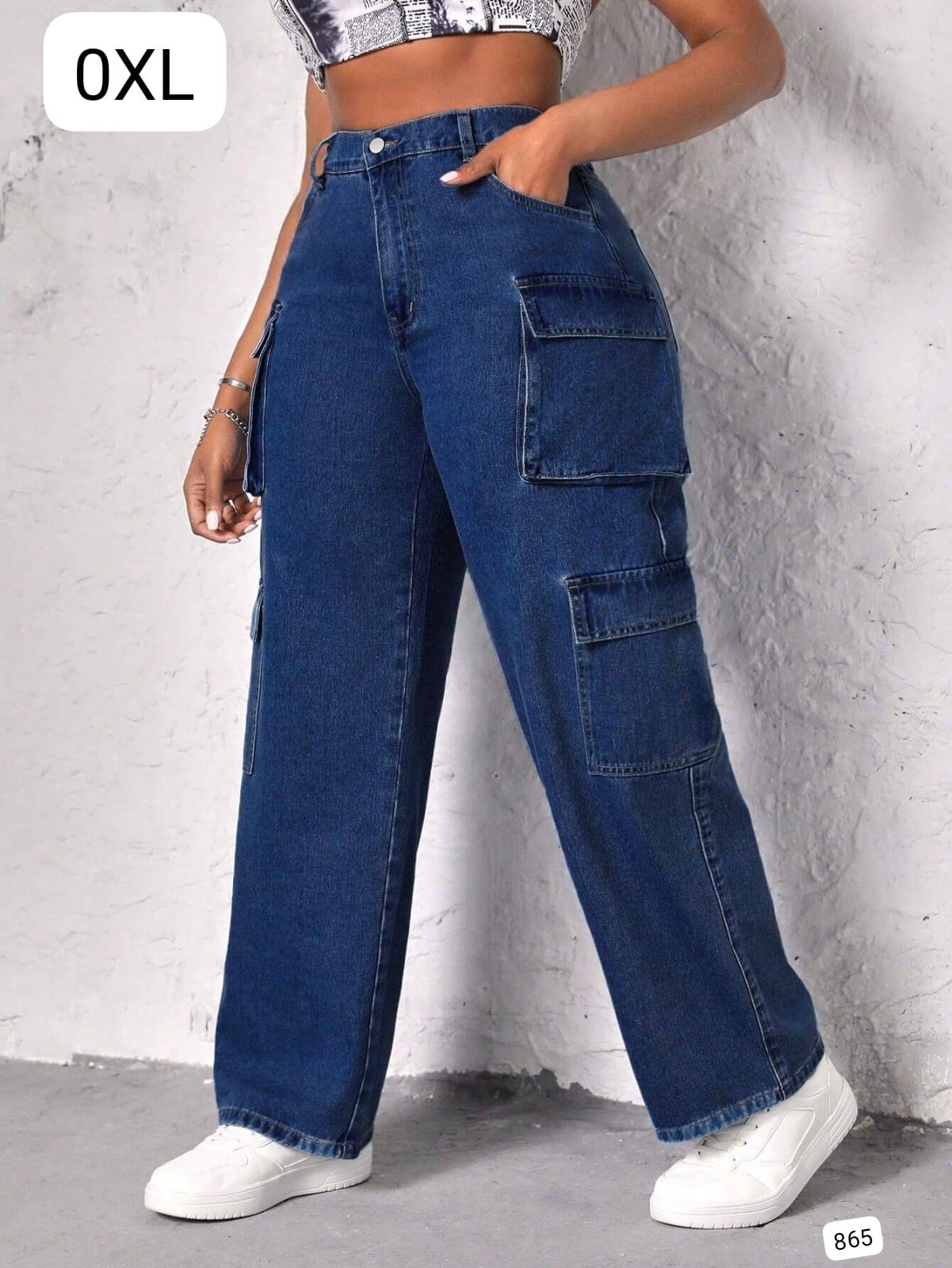 PANTALON AZUL CARGO ANCHO DE MUJER