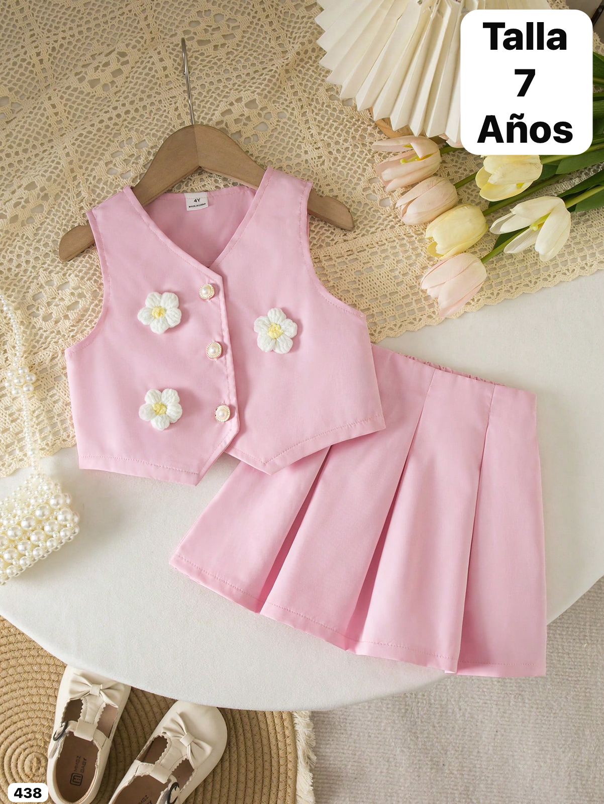CONJUNTO ROSADO DE FALDA DE NIÑA