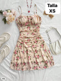 VESTIDO CORTO DE TIRANTES ESTAMPADO DE FLORES