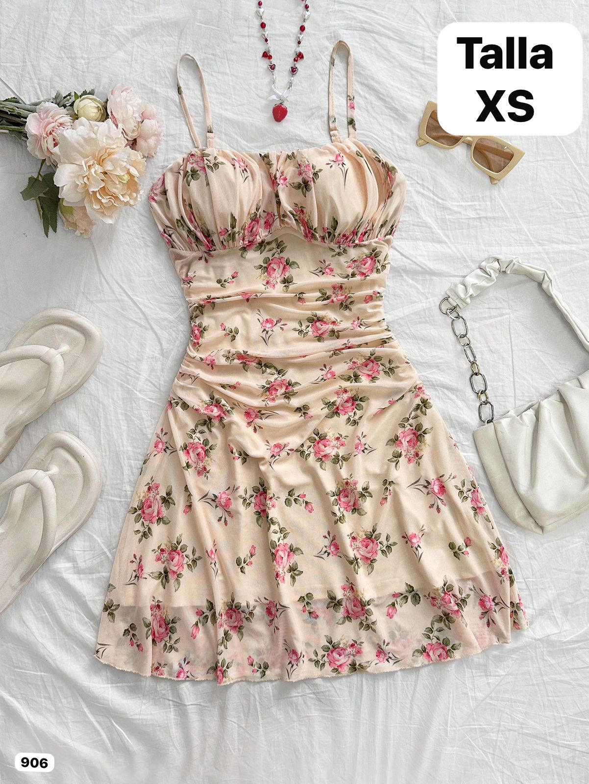 VESTIDO CORTO DE TIRANTES ESTAMPADO DE FLORES