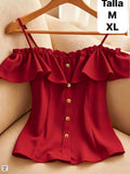 BLUSA CAMPESINA CON TIRANTES ROJA DE MUJER