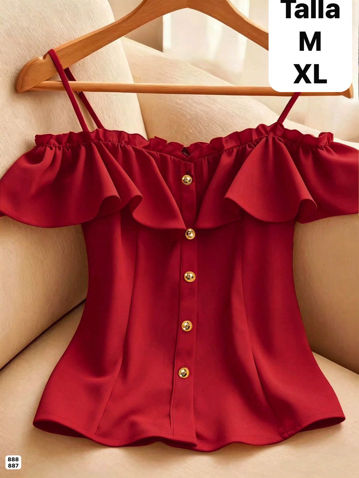 BLUSA CAMPESINA CON TIRANTES ROJA DE MUJER