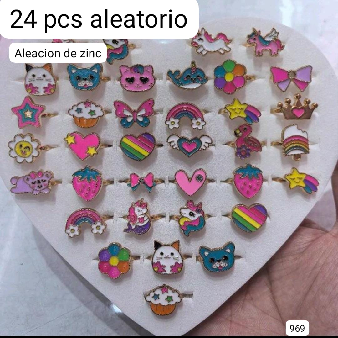 24 PIEZAS DE ANILLOS AJUSTABLES DE NIÑA