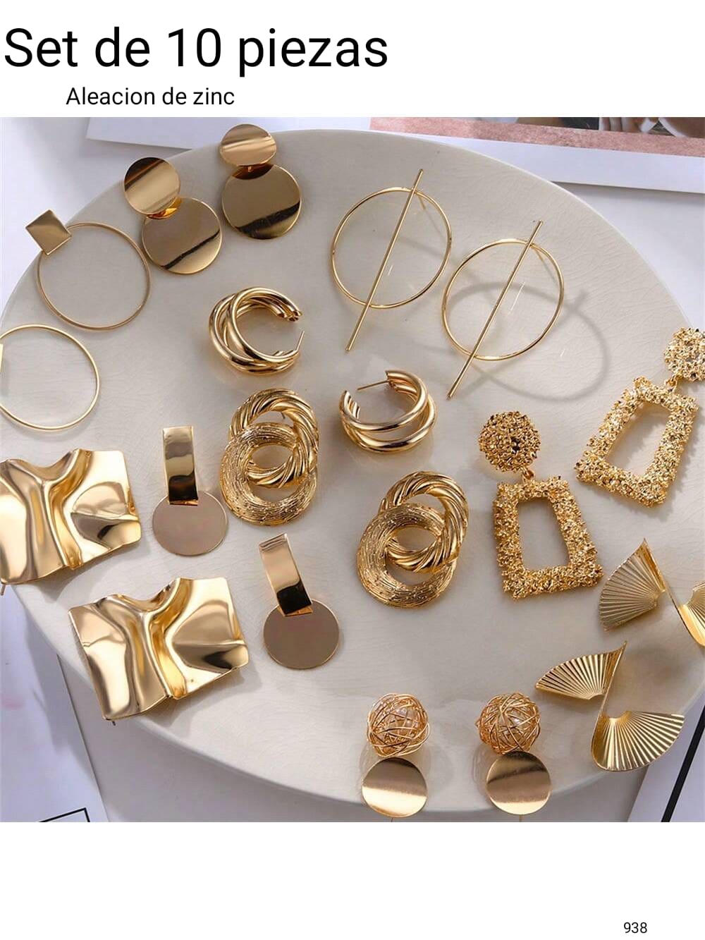 SET DE 10 PIEZAS DE ARETES DORADOS