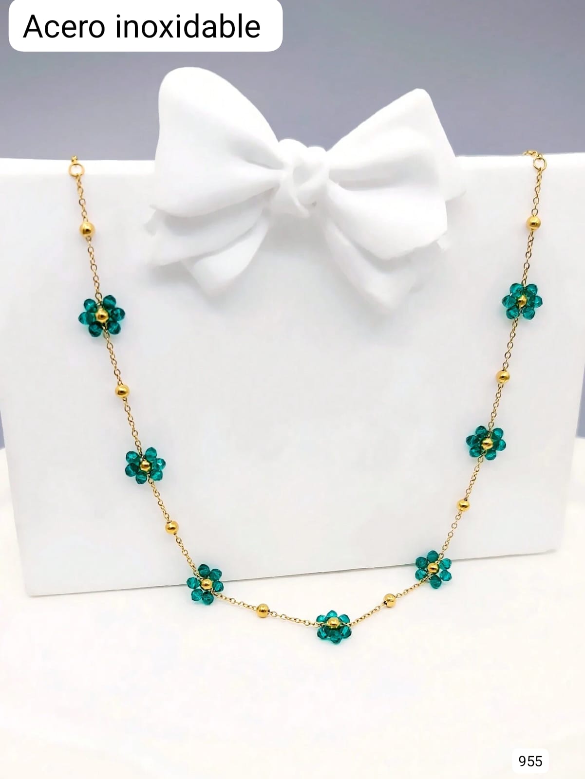 CADENA DE FLORES VERDE AQUA